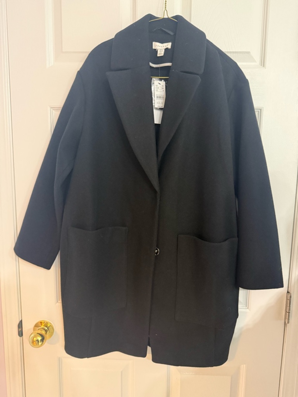 Topshop Black Wool-Blend Single-Button Trench Coat